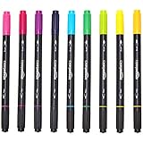 Amazon Basics - Kalligrafie-Pinselstifte mit zwei Spitzen – 9 Helle Farb