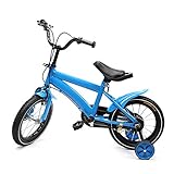 Fetcoi Kinderfahrrad - 14 Zoll Kinderfahrrad für Jungen Mädchen Laufrad Kinder Fahrrad mit Stützräder und Handbremse Weiß/Rot/Blau/Gelb Kinderrad Jungenfahrrad ab 16 J