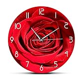 30cm Ölgemälde Wanduhr Schöne rote Rose Blume gedruckt Benutzerdefinierten Namen Wanduhr Modern Floral Home Wedding Decor personalisierte botanische Wandk