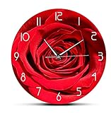 30cm Ölgemälde Wanduhr Schöne rote Rose Blume gedruckt Benutzerdefinierten Namen Wanduhr Modern Floral Home Wedding Decor personalisierte botanische Wandk