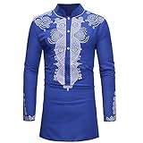 Herren Hemd Afrikanischer Tribal Dashiki Shirt Langarm Stehkragen Muslimische Hemden Stehkragen Gold Druck Kaiki Langer Abschnitt Winter Tops Slim Fit Lässige Ethno-Druck Herren Lang