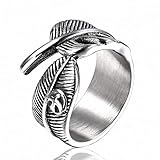 RPY&YT Edelstahl Open Leaf Ring Gothic Flying Eagle Federring Männer Und Frauen Engagement Versprechen Schmuck Geschenk,Silber,9