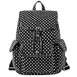 Owbb® Schwarz Leinwand Weiß Runden Drucken Damen Mädchen Leinwand Rucksack Reisetasche/Kinder Twin Tasche Rucksäcke (bsjw-59) +2 gratis Geschenk