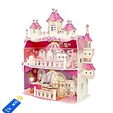 Puppenhaus, Groß 2 Spielebenen Puppen Häuser mit Möbel und Zubehör für Mädchen, Kinder Spielzeug Dollhouse mit LED licht und Puppen für Kinderzimmer und Schlafzimmer, für M