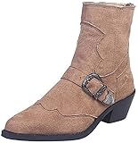 HKDFFC Damen Spitze Zehe Mattierte Kurze Stiefel, Wildleder Western Stiefeletten Klassisch Stiefel mit Mittlerem Absatz und Seitlichem Reißverschluss Modisch Blockabsatz Party Kleid Schuhe,Braun,42 EU