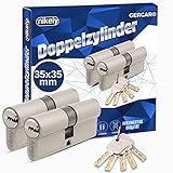 GERCAR Pro 70 mm Schließzylinder 2 Profilzylinder 35/35 gleichschließend Massiver Zylinderschloss Türschloss - aus Messing Vernickelt - inkl. 10 Schlüssel - Wendeschlüssel - A:35 B:35 - 2er S