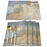 Braune und graue Tischsets für den Esstisch, Set von 6 Stück, Küchentischmatte Set von 6 Stück, Retro, abstrakte Kunstmalerei, Textur, rutschfest, waschbar, Baumwoll-Linie, hitzebeständige T