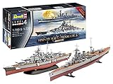 Revell 5174 Zwei Schiffsmodelle in einem Set, HMS Hood vs. Bismarck, Jubiläumsset, Schiffmodellbausatz 1:700 & 1:720 Zubehör, Unlack