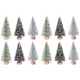 Youmen 12 Stück Weihnachtsbaum Mini Künstlich, Basteln Weihnachtsbäume Deko Naturgetreuer Christbaum Weihnachtsbaum Schnee Klein mit Holzsockel für Weihnachten, Raumdekoration, Diorama-M