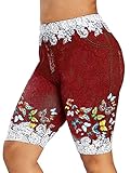 WAEKQIANG Denim Shorts Damen Spitze Patchwork Schmetterling Print Bodycon Shorts Elastische Skinny Denim Shorts FüR D