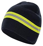 PACOTEX Helden Beanie Mütze Marineblau mit gelb-Silber-gelb Feuerwehr Optik Wintermü