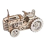 Robotime Mechanischer Traktor 3D Holzpuzzle Laser-Cut für die Selbstmontage ohne Kleber - Holz Modellbau Bausatz - Rätsel für Kinder, Jugendliche und Erw