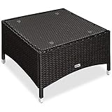 Casaria Polyrattan Tisch Beistelltisch Rattan Teetisch Gartentisch Glasplatte 58x58x42cm schwarz Garten Möb