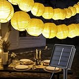 60LED Solar Lichterkette Lampion Außen, OxyLED Lichterkette Außen Solar 8 Modi Wasserdicht IP65 Lampion Lichterkette Außen Solar Mit USB Balkon Deko für Garten, Weihnachten, Halloween (Warmweiß)