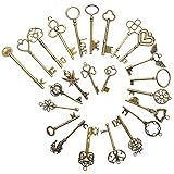 FOCCTS 24 Stück Vintage Bronze Skelettschlüssel, Antike Skeleton Keys Charms DIY Kits, Deko rustikalen Schlüsselanhänger für Handgemachte Accessoires Halskette Anhänger Schmuck M