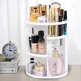 BTGGG Drehbarer 360 Grad Make-up-Organizer, höhenverstellbar, multifunktionale Aufbewahrungsbox, drehbare Kosmetikablage für Make-up und Zubehör, Display mit abnehmbaren Regalen, weiß