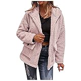 AGOUWUCHE Damen Casual Mantel Faux Für Revers Lange Ärmel Outwear Herbst Neu Fleece Knopf Plüschmantel Winter Warme Kapuzenjacke Fleecejacke Vordere Leistentaschen Einreiher C