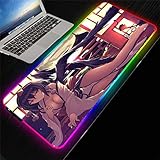 Mauspads Anime Girl Led Light Up Big Gaming Mauspad Lockedge Keyboard Pad Gamer Schreibtischmatte Laptop Notebook Game Pad mit genähtem Randrahmen 300X600Mm/M