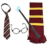 VIROSA 4-teiliges Zauberer-Schuljungenkostüm-Zubehör | inklusive Krawatte, Brille, Zauberstab mit Licht, Schal | Ideal für Zauberstab-Set Zauberer Outfit Weltbuchtag Buchw