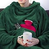 Personalisierte Kuscheldecke mit Namen (Bottlegreen) - Decke mit Ärmeln | Mit Bestickung nach Wunsch | Super als TV-Decke mit Ärmeln | Super Geschenk für Frauen | Fleecedeck