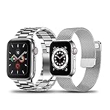 baklon 2 Stück Armband Kompatibel mit Apple Watch Armband 38mm 40mm 41mm Prämie Edelstahl Metall Ersatz Armband für Apple Watch Serie 7/6/5/4/3/2/1/SE - Silb