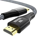 8K HDMI Kabel 1,8M - Ultra High Speed 48Gbps Vergoldete Stecker UHD 8K@60HZ&4K@120HZ 4:4:4 Dynamischer HDR10+ 7680 * 4320 mit eARC HDCP 2.2 & 2.3 kompatible mit PS5/4, HDTV, PC