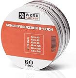 Werk-Partner - 60 x Schleifscheiben 125mm Klett für Holz, Plastik, Lack, Metall & Kunststoff - Körnung je 10 x 40/60/80/120/180/240 - Ø 125mm Schleifpapier für Ex