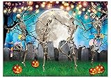 Allenjoy 2,1 x 1,5 m Halloween Party Hintergrund Tanzende Skelette Heiligenabend Friedhof Kürbisse Horror Dead Fotografie Hintergrund Kuchen Tisch Dekor Banner Photobooth R