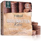 valeaf Kokos Quelltabletten 42 STK mit Nährstoffen I torffreie Kokoserde Anzuchterde mit Startdünger I Kokosquelltabs I Pflanzen für Anzucht I ideal für Stecklinge I Anzucht Erde ohne Pik