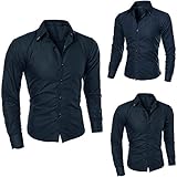 Herren Formelles Hemd Business Anzug Kariertes T-Shirt Smart Dress Bluse Slim Fit Langarm Freizeithemden Atmungsaktiv Leicht Tops Büro Kostüm Bequem Weiche Tops Für Hochzeit Bankett Abend, navy, XL