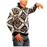 Jacquard Drucken Vintage Sweatshirt Herren Irish Zopfstrick Pullover mit halbem Reißverschluss Stehkragen Casual Langarmshirt Retro Ethnic Männer Tops Stamm Boho Muster Oberteil Vintage Sweatjack