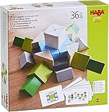 HABA 305461 - 3D-Legespiel Würfelmosaik Nordic, Holzbausteine in unterschiedlichen Formen und Farben zum Legen und Stapeln, mit Vorlagekarten zum Nachbauen, Spielzeug ab 3 J