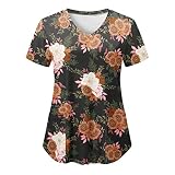 Eaylis Shirts Damen Kurzarm,Leinenoberteil Übergröße Shirts V-Ausschnitt Blumenmuster Shirts Tops Freizeitkleid Blusen Tuniken lässig Mädchen und Frau T-Shirts für Beach Urlaub oder den Alltag