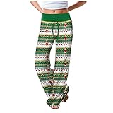 RMBLYfeiye Weihnachten Pyjamas Hosen für Damen Casual Stretch Freizeithose Bequeme Weich Pyjamahose Schlafanzughose Lang Winter Palazzo Hose Relaxhose Haremhose Fitness Hosen weites B