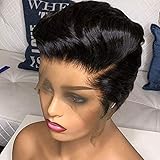 XZGDEN 12A Grade Jungfrau Menschliches Haar Kurzes Haar Brasilianischer Verschluss Perücken vorgepteten Haaransatz Bestgeschnittene Menschenhaarperücken (Color : Schwarz, Size : 8 Inch)