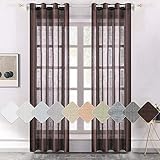 MIULEE 2er Set Voile Vorhang Sheer Leinenvorhang mit Ösen Transparente Leinen Optik Gardine Ösenschal Wohnzimmer Fensterschal Lichtdurchlässig Dekoschal Schlafzimmer 140x225cm (B x H)