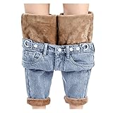 MNRIUOCII Damen Jeans High Waist Bootcut Straight Thermohose Winter Warm Gefüttert Fleece Hosen Lang Winterhose Damen Thermo Fleecehose Warm Leicht Outdoor Sp