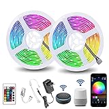 LED Strip 10m(2x5m), RGB LED Streifen 5050 LED Lichtleiste Sync mit Musik, WiFi LED Strip für zimmer, Haus, Küche, Party,arbeit mit Alexa Google Assistant[Energieklasse A]