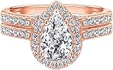 LLM 925 Sterling Silber Ringe für Frauen Hochzeit Frauen Ring Verlobungsring Zwei Ringe Set 5 Zinken Tropfenform 6 x 9 mm Zirkonia Ring Silber (Rotgold)