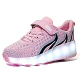 HWZZ Rollschuhe für Mädchen und Jungen, mit doppeltem verstellbarem Druckknopf, Pink, 38EU