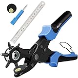 [Volles Set] Leder Locher, Diyife Gürtel Locher, Heavy Duty Revolver Lochzange mit 2 Extra Punch Platten und Lineal, Multi Sized Puncher für Gürtel, Kunsthandwerk, Karte, Gummi,