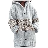 Oversize mit Kapuze Wolle Strickjacke Damen Colorblock Cardigan Sweater Mantel Vintage Tasten Gestrickte Wintermantel Lang Pulli Winterparka Farbblock Trend Übergroß Offener Ausschnitt Strick