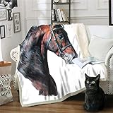 LKMVA 3D Gedruckte Decke Schwarzes Tierpferd 150 x 200cm Super Soft Sherpa Fleece Decke Mikrofaser Flanell Plüschdecke Geeignet für Kinder und Erwachsene Geburtstagsgeschenk