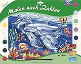 MAMMUT 109036 - Malen nach Zahlen Tiermotiv, Delfine, Komplettset mit bedruckter Malvorlage im A3 Format, 10 Acrylfarben und Pinsel, großes Malset für Kinder ab 8 J