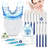 Teeth Whitening Kit, Professionelle Zähne Bleaching Set, Home Zahnweiß Kit, mit 12 Bleaching Gel, 3 Beruhigungsgel und Blau Licht, für Schnell und Schonend Zahnaufhellung & Weiße Z