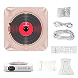 HIOD Tragbarer CD-Player Eingebauter Lautsprecher Stereo-CD-Player Wandmontierbarer CD-Musik-Player mit IR-Fernbedienung Unterstützt FM,Pink