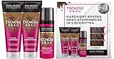 John Frieda Tschüss Grau Vorteils-Set für braunes Haar - Shampoo, Conditioner & Fönschaum - Kaschiert erste graue Strähnchen - Verleiht stufenweise einen natürlichen Braunton, 650