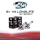 Wish® H4 LongLife 12V 60/55W P43t Halogen Glühbirnen Lampen Scheinwerferlampen E1 Prüfzeichen (Doppelpack)