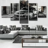 DUOYUN Dekoration Leinwand HD Print 5 Stück Bilderrahmen Modular Bild Wandkunst Poster 100X55cm-Skyline GTR R34 Auto Poster-5 Panel Leinwand Kombination M