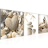 Runa Art - Bilder Strand Steine 120 x 40 cm Vlies Leinwandbild Beige Mehrteilig Moderne Wanddeko 501633